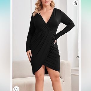 POSESHE Women’s Plus Size Deep V Neck Bodycon Wrap Dress